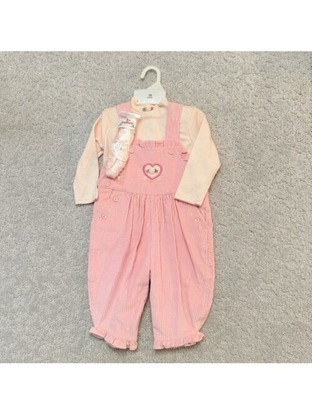 Girls 18 Months Corduroy Overall & Long Sleeve Gingham Top 2pc Set